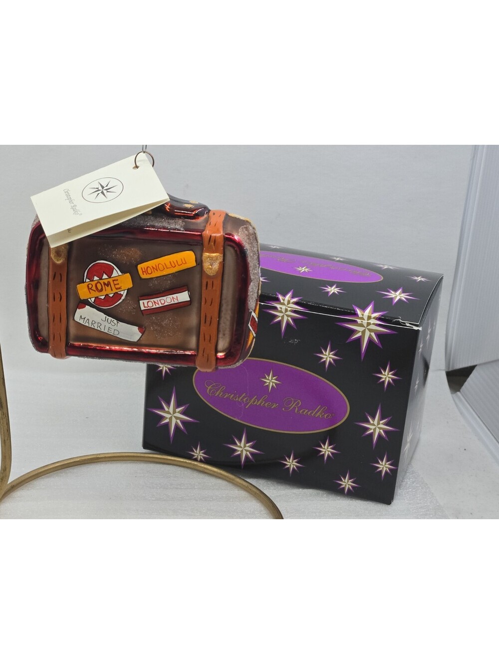 Christopher Radko Little Gems Bon Voyage Suitcase 2000 With Box and Hang-Tag Vtg
